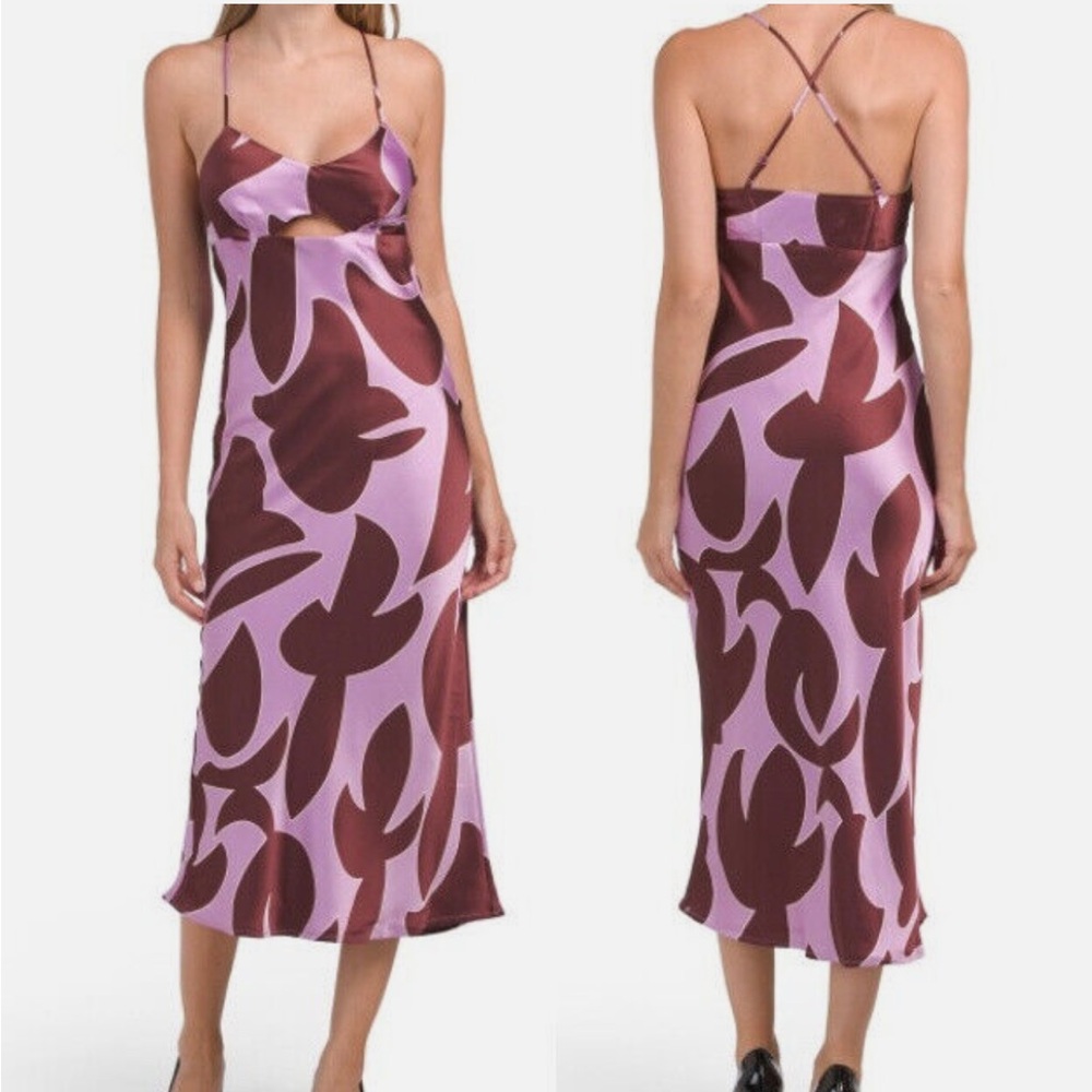 House Of Harlow 1960 Slip On Boho Satin Cut Out Midi Dress